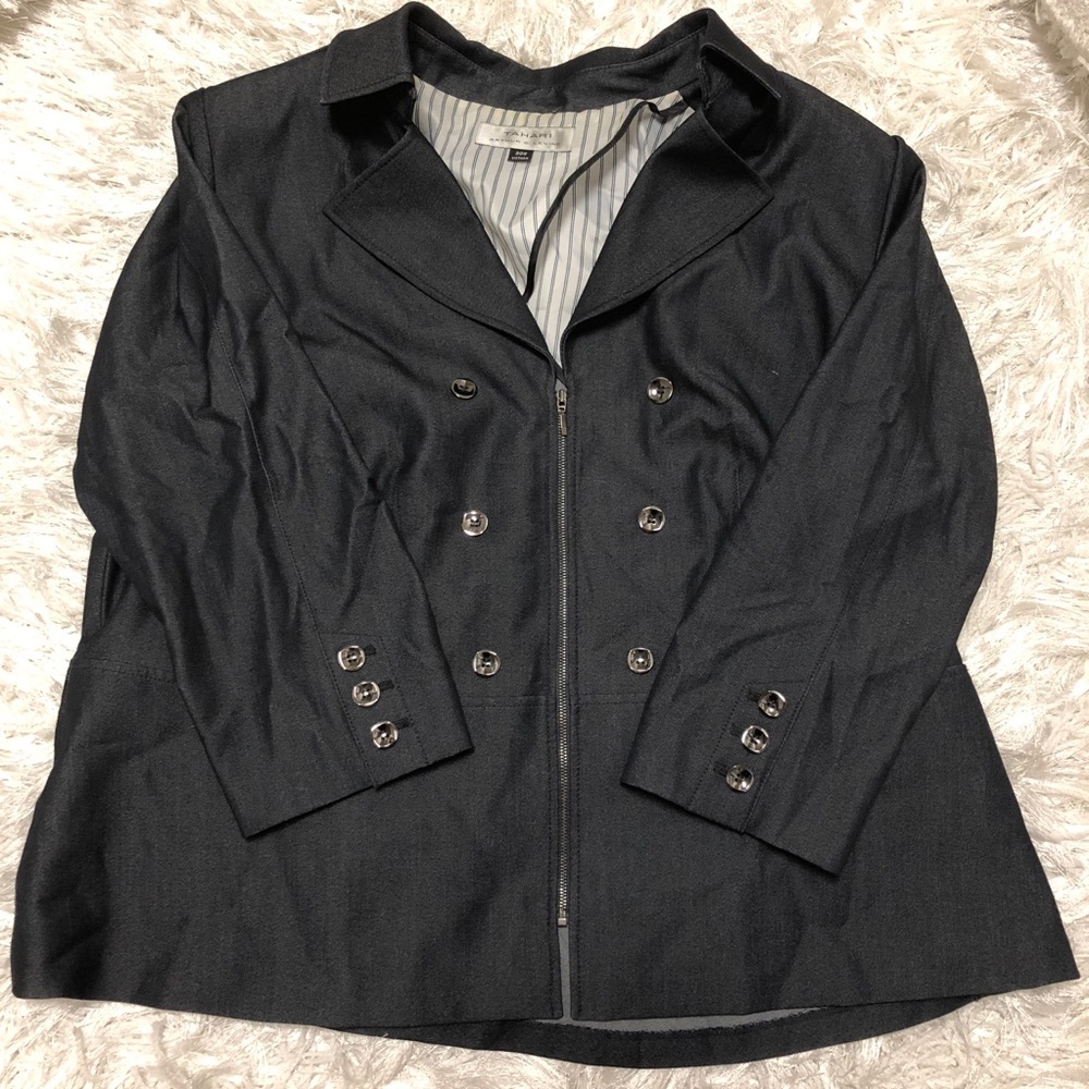 Tahari stretchy faux denim blazer type jacket